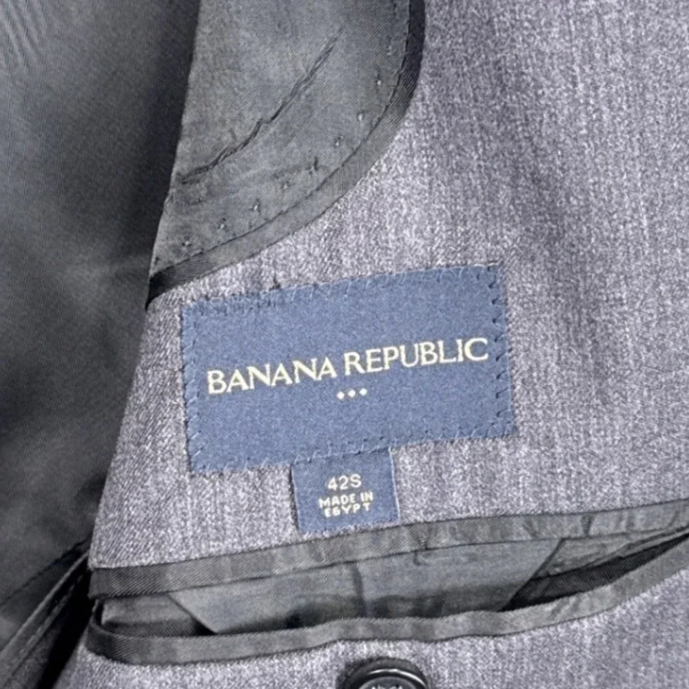 Banana Republic Mens Wool‎ Suit 42S Blazer 36/32 Tailored Pants Charcoal Gray